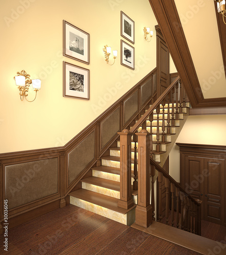 Illustration: Wood stairs in the modern house. Wood stairs in the modern house.