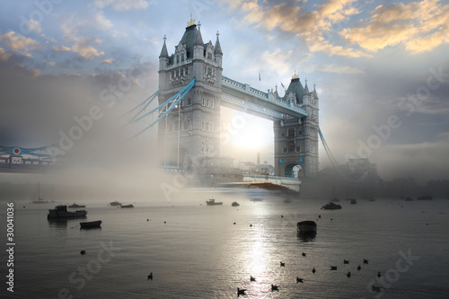 Photo: Tower Bridge with fog in London, UK Tower Bridge with fog in London, UK
