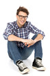 Young man sitting on floor Young man sitting on floor