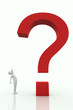 Illustration: Small man watching big question mark Small man watching big question mark