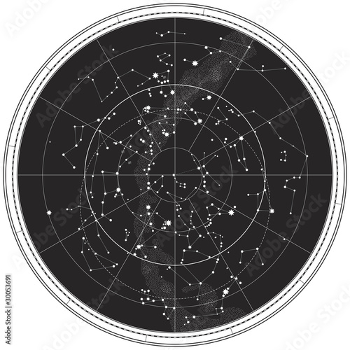 Vector: Celestial Map of The Night Sky (Astronomical Chart) Celestial Map of The Night Sky (Astronomical Chart)