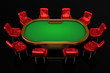 Poker table with chairs top side view isolated on black