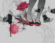 vector background with red ballets and a single red rose