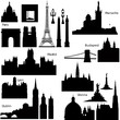 Collection of vector silhouettes of European famous monuments