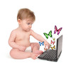 Young Baby on Laoptop Computer with Butterfiles Young Baby on Laoptop Computer with Butterfiles