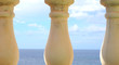 Three pillars, sea and sky in background, shallow dof Three pillars, sea and sky in background, shallow dof