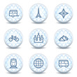 Travel web icons set 2, glossy circle buttons