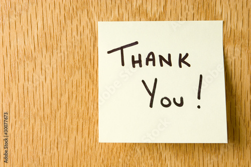 Photo: Hand Written Thank You Note on a post-it Hand Written Thank You Note on a post-it
