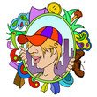 Vector: Cartoon teen in cap with abstract urban background Cartoon teen in cap with abstract urban background