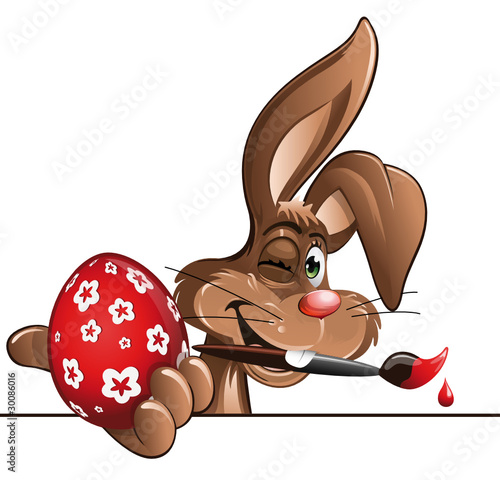 Vektor: easter bunny with painted red egg easter bunny with painted red egg