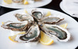 Fresh oysters on plate with lemon Fresh oysters on plate with lemon