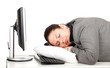 sleeping, tired, overweight, fat businesswoman