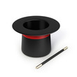 Magic hat and magic wand on white background
