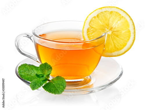Photo: tea in cup with leaf mint tea in cup with leaf mint