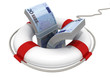 life preserver with euro banknote inside isolated on white life preserver with euro banknote inside isolated on white