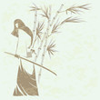 Image : Girl samurai sword under the stalks of bamboo (Grunge removed)
