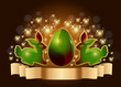 Green Easter eggs and rabbits on a sparkling background