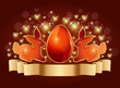 OrangeEaster eggs and rabbits on a sparkling background