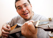 Funny man playing guitar