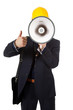 Young architect thumb up and megaphone Young architect thumb up and megaphone
