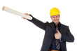 Young caucasian architect with plans, thumb up Young caucasian architect with plans, thumb up
