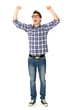 Young man clenching fists and shouting