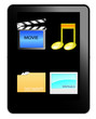 Black table pc with music,movie,documents and image icon Black table pc with music,movie,documents and image icon