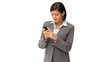 Cute businesswoman writing a text with her smartphone