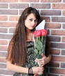 romantic portrait of a pretty teenage girl with a gorgeous bouqu