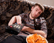 Sleepy man watching TV