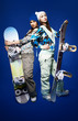 two girls with snowboards