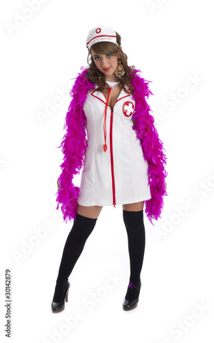 Photo: Sexy nurse with feather boa Sexy nurse with feather boa
