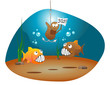 vector illustration of hungry fishes and worm with a tablet vector illustration of hungry fishes and worm with a tablet