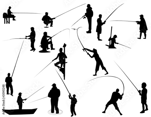 Vektor: Set of Fisherman vector silhouettes Set of Fisherman vector silhouettes