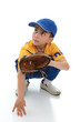 ����: Little boy in baseball T-ball gear crouching with mitt � Leah-Anne Thompson #30150228