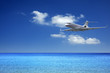 Private jet over the sea
