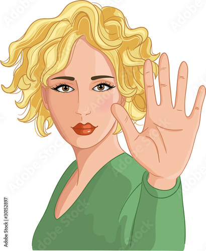 Vector: Young woman making stop gesture Young woman making stop gesture