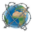 3d earth surrounded by barbed wire over white background 3d earth surrounded by barbed wire over white background