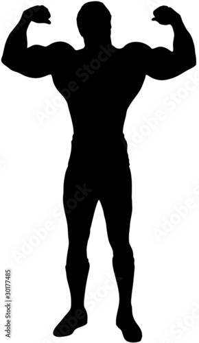 Illustration: Icona di body builder: uomo che mostra i muscoli Icona di body builder: uomo che mostra i muscoli