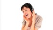Cute brunette girl listening to music Cute brunette girl listening to music
