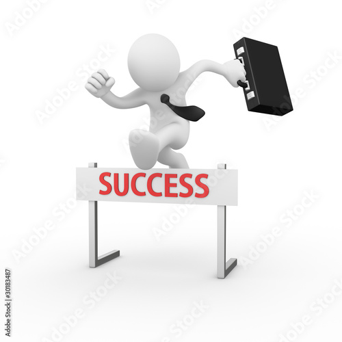 Illustration: Businessman jumping over a hurdle obstacle Businessman jumping over a hurdle obstacle