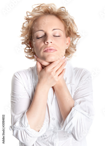 Photo: Sore throat woman Sore throat woman