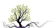 green vector tree with root and flowers - illustration