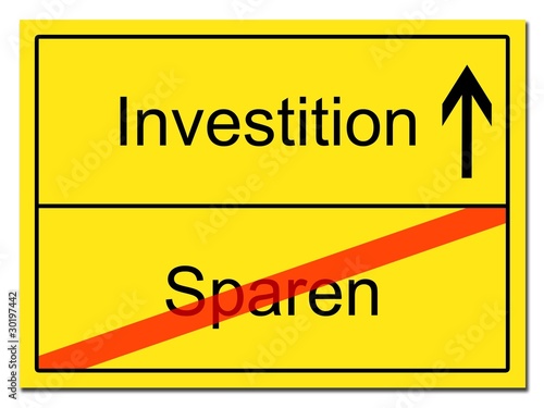 Illustration: Sparen Investition Schild Sparen Investition Schild