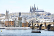 Romantic Snowy Prague gothic Castle, Czech Republic