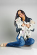 woman and puppies