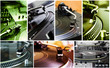 Collage of turntables playing vinyl records