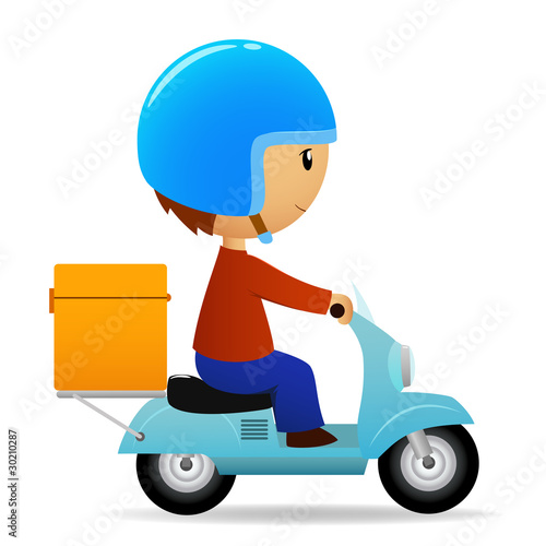 Vector: Delivery cartoon scooter with big orange box Delivery cartoon scooter with big orange box