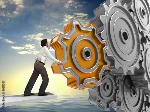 Illustration: Businessman Turning a Gear. Businessman Turning a Gear.