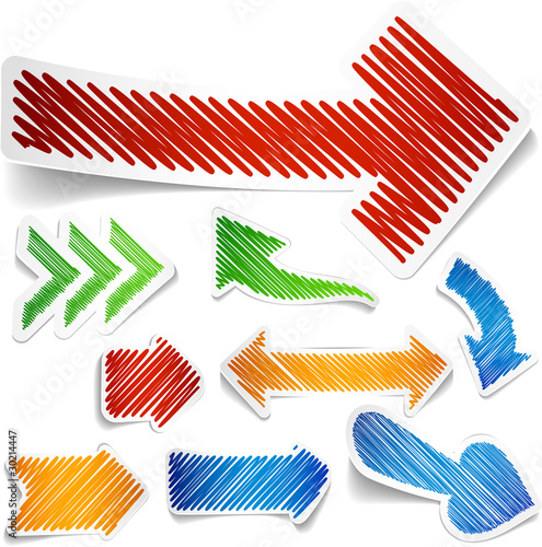 Vector: Scribbled color arrows set. Scribbled color arrows set.